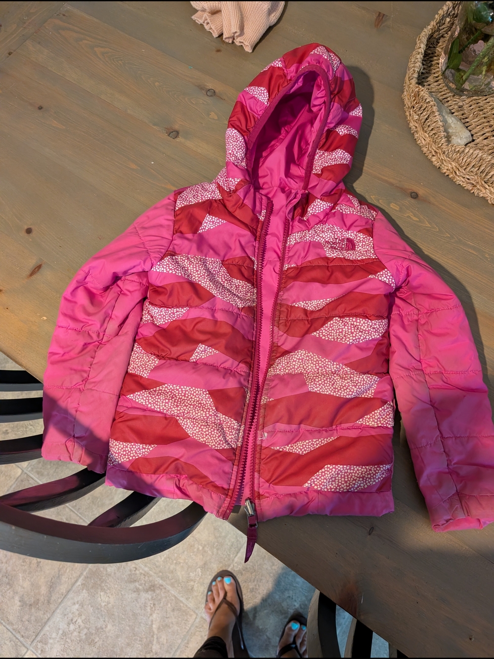 The North Face Girls' Pink & Red Hooded Puffer Jacket